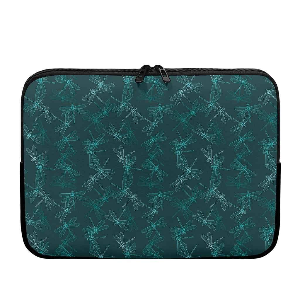 Turquoise Dragonfly Pattern Print Laptop Sleeve
