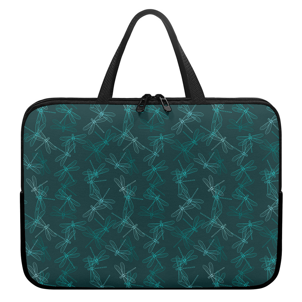 Turquoise Dragonfly Pattern Print Laptop Sleeve With Handle