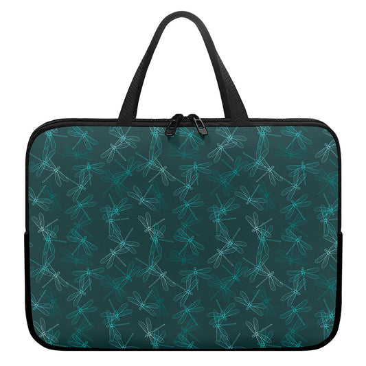 Turquoise Dragonfly Pattern Print Laptop Sleeve With Handle