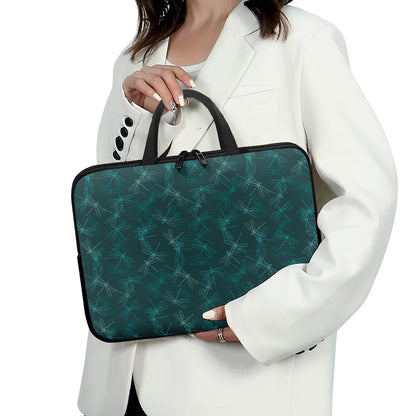 Turquoise Dragonfly Pattern Print Laptop Sleeve With Handle