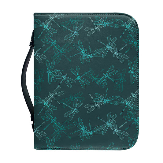 Turquoise Dragonfly Pattern Print Leather Bible Cover