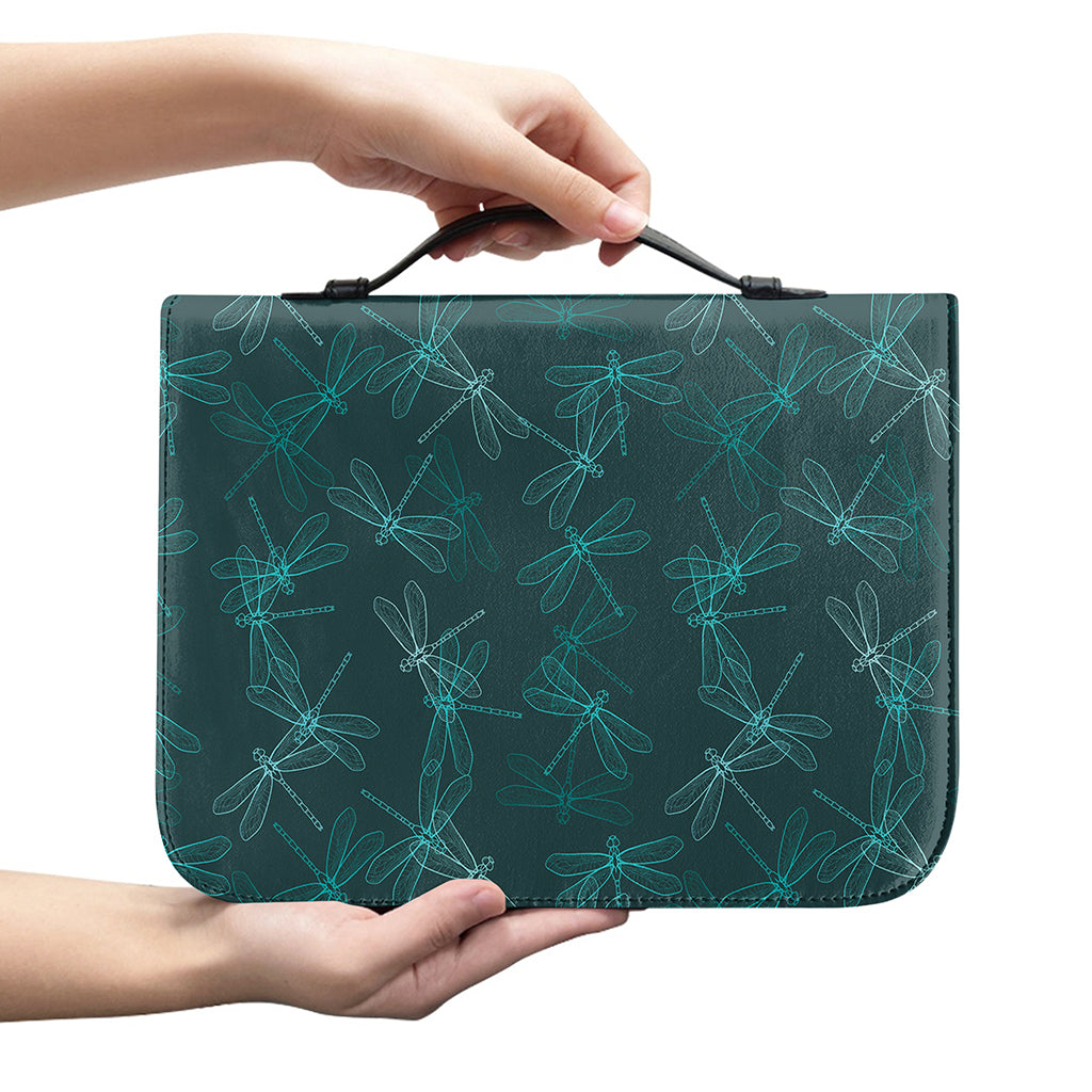 Turquoise Dragonfly Pattern Print Leather Bible Cover