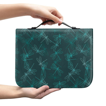 Turquoise Dragonfly Pattern Print Leather Bible Cover