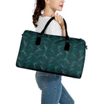 Turquoise Dragonfly Pattern Print Leather Duffle Bag