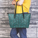 Turquoise Dragonfly Pattern Print Leather Tote Bag