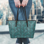 Turquoise Dragonfly Pattern Print Leather Tote Bag