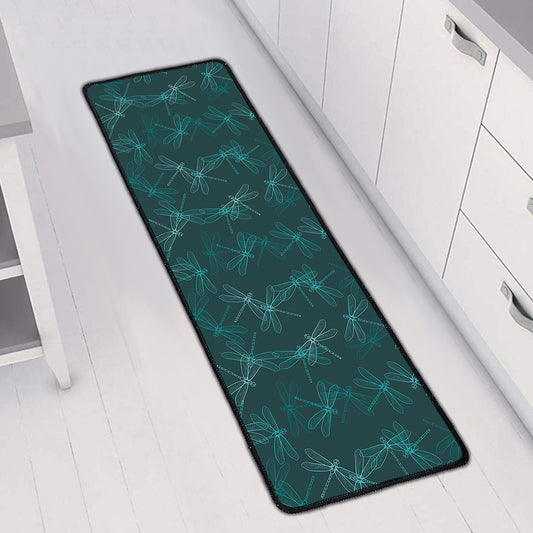 Turquoise Dragonfly Pattern Print Long Kitchen Mat