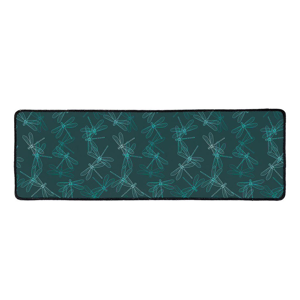 Turquoise Dragonfly Pattern Print Long Kitchen Mat