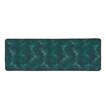 Turquoise Dragonfly Pattern Print Long Kitchen Mat