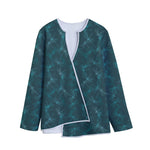 Turquoise Dragonfly Pattern Print Long Sleeve Short Coat
