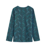 Turquoise Dragonfly Pattern Print Long Sleeve Short Coat