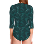 Turquoise Dragonfly Pattern Print Long Sleeve Swimsuit