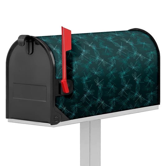 Turquoise Dragonfly Pattern Print Mailbox Cover