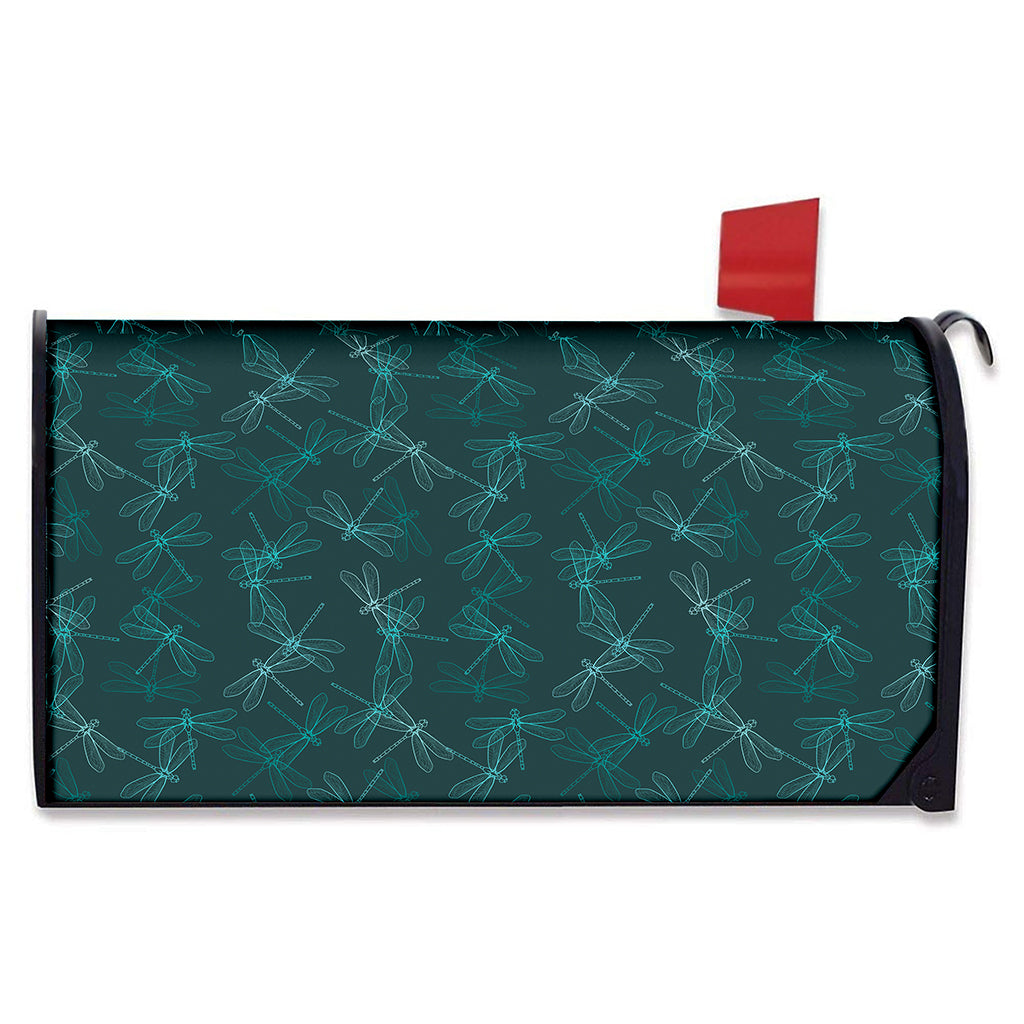 Turquoise Dragonfly Pattern Print Mailbox Cover
