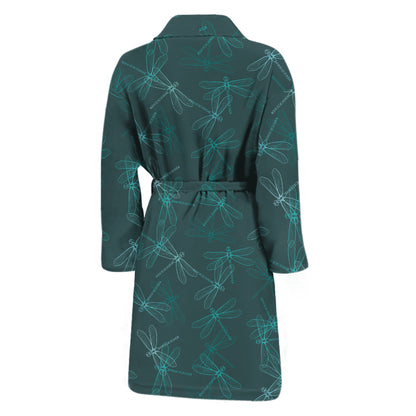 Turquoise Dragonfly Pattern Print Men's Bathrobe