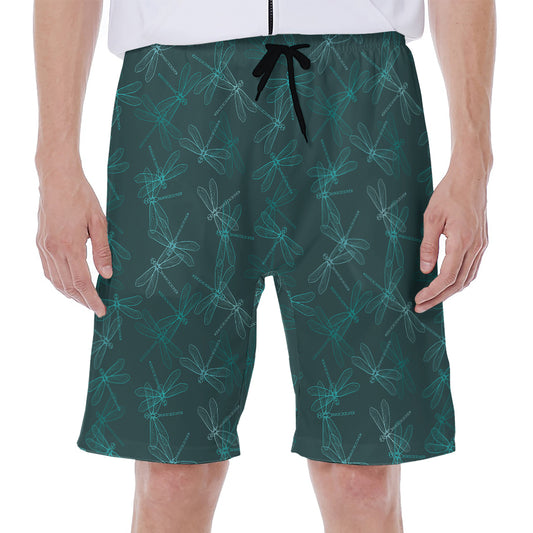 Turquoise Dragonfly Pattern Print Men's Beach Shorts