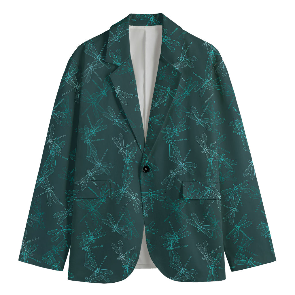 Turquoise Dragonfly Pattern Print Men's Blazer