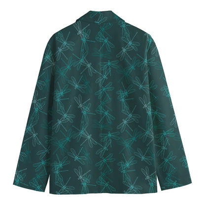 Turquoise Dragonfly Pattern Print Men's Blazer