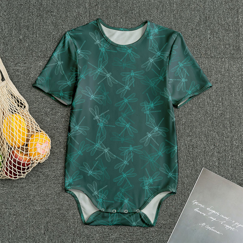Turquoise Dragonfly Pattern Print Men's Bodysuit