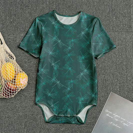 Turquoise Dragonfly Pattern Print Men's Bodysuit