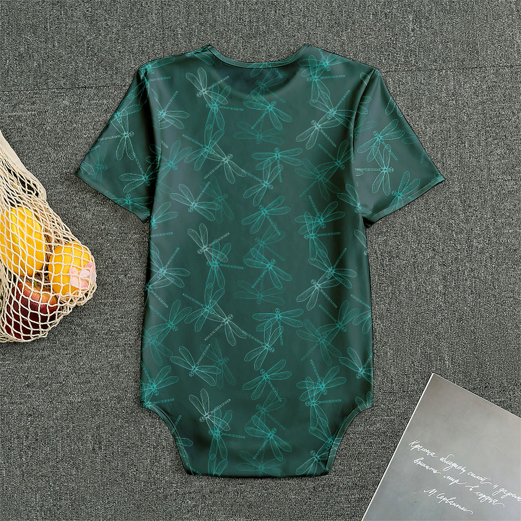 Turquoise Dragonfly Pattern Print Men's Bodysuit