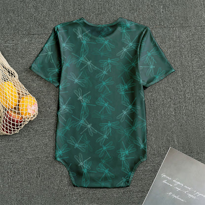 Turquoise Dragonfly Pattern Print Men's Bodysuit