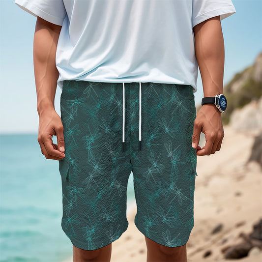 Turquoise Dragonfly Pattern Print Men's Cargo Shorts