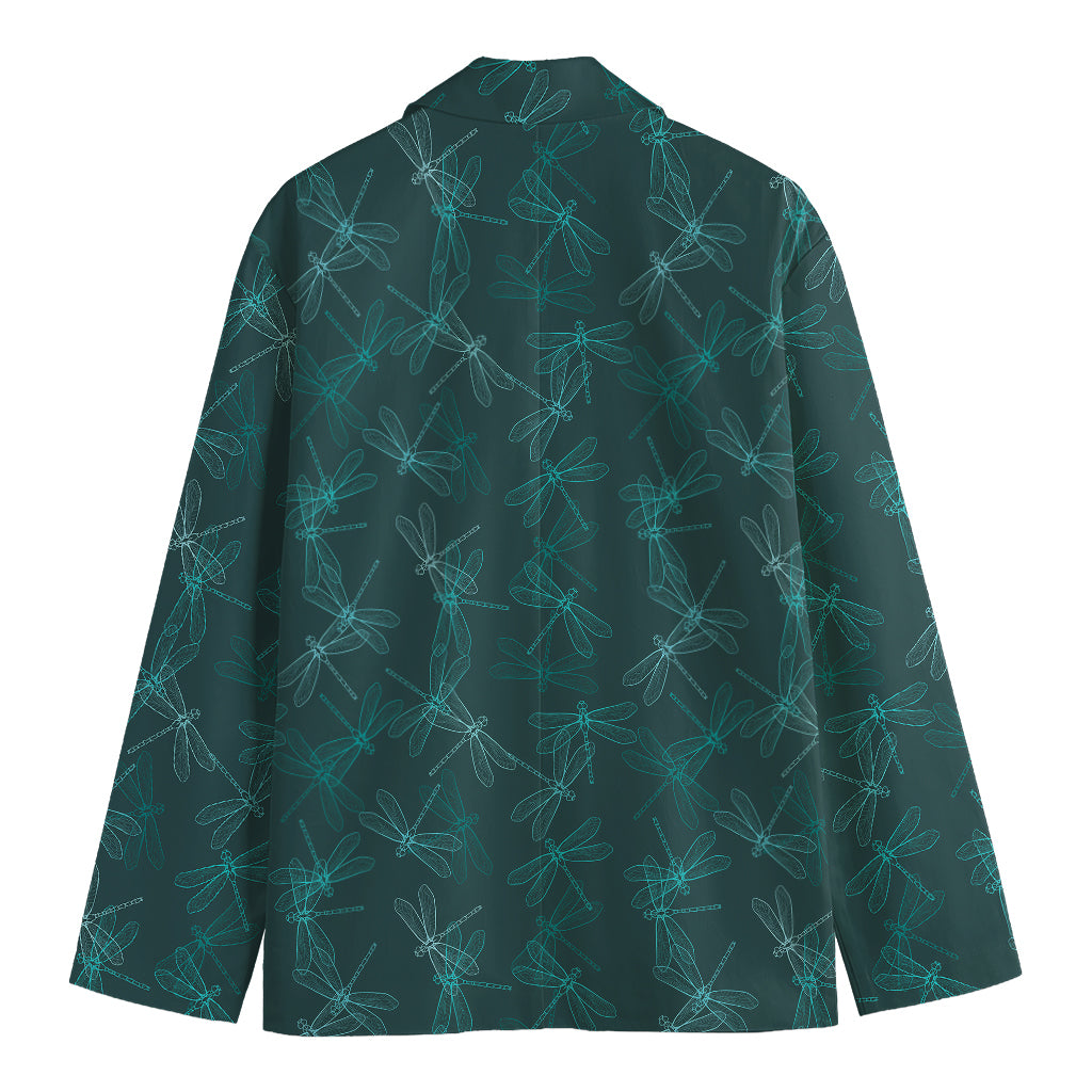Turquoise Dragonfly Pattern Print Men's Cotton Blazer
