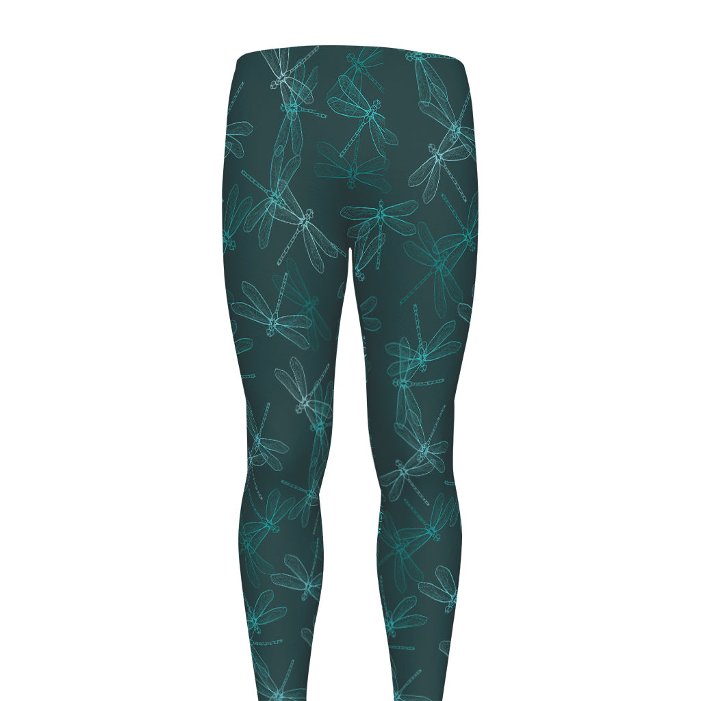 Turquoise Dragonfly Pattern Print Men's leggings
