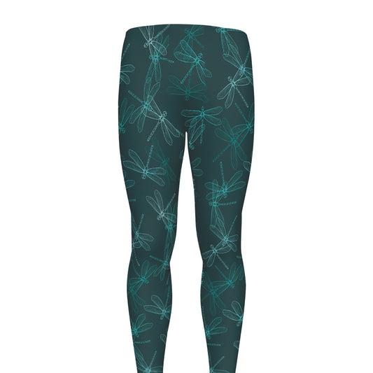 Turquoise Dragonfly Pattern Print Men's leggings