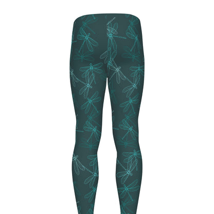 Turquoise Dragonfly Pattern Print Men's leggings