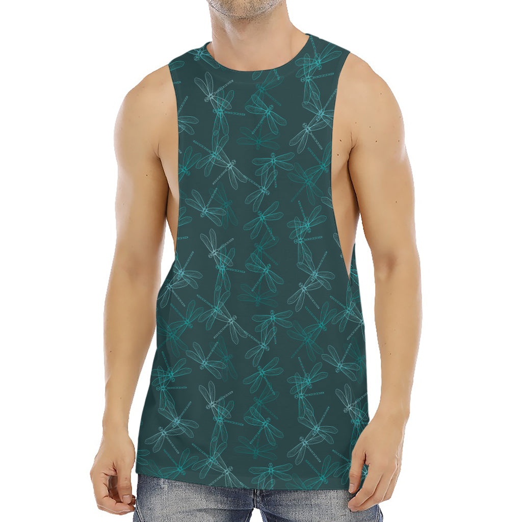Turquoise Dragonfly Pattern Print Men's Muscle Tank Top