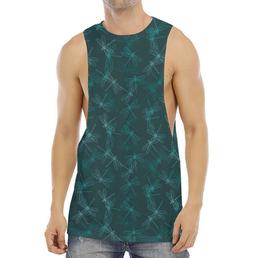 Turquoise Dragonfly Pattern Print Men's Muscle Tank Top