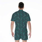 Turquoise Dragonfly Pattern Print Men's Rompers