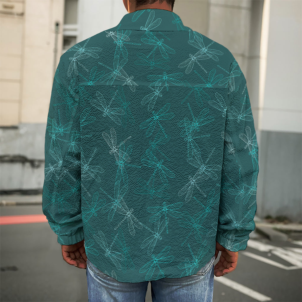 Turquoise Dragonfly Pattern Print Men's Shirt Jacket