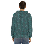 Turquoise Dragonfly Pattern Print Men's Velvet Pullover Hoodie