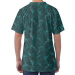 Turquoise Dragonfly Pattern Print Men's Velvet T-Shirt