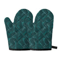 Turquoise Dragonfly Pattern Print Oven Mitts