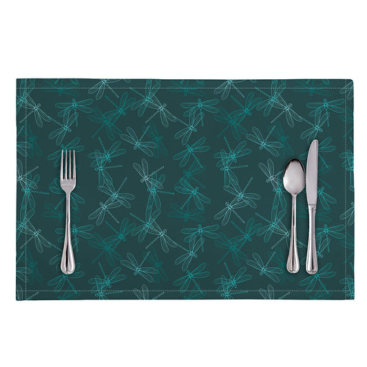 Turquoise Dragonfly Pattern Print Placemat
