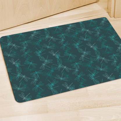 Turquoise Dragonfly Pattern Print Polyester Doormat