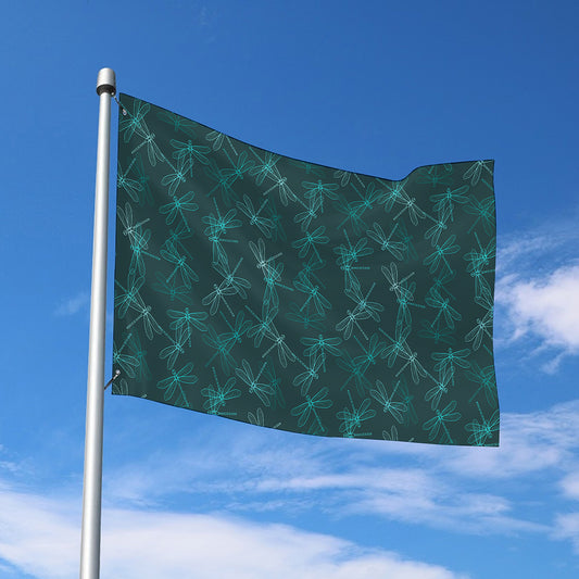 Turquoise Dragonfly Pattern Print Polyester Flag