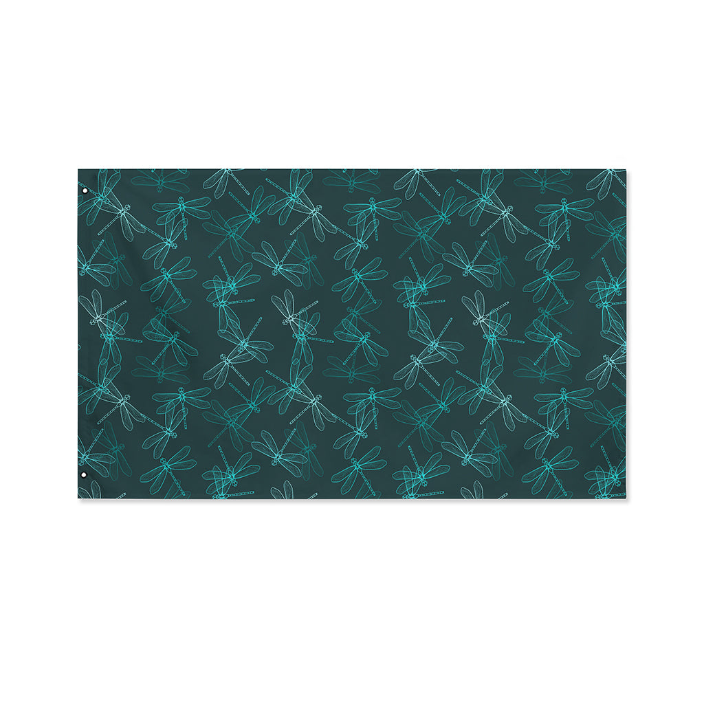 Turquoise Dragonfly Pattern Print Polyester Flag