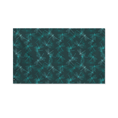 Turquoise Dragonfly Pattern Print Polyester Flag