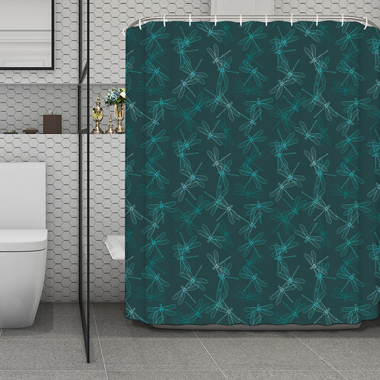 Turquoise Dragonfly Pattern Print Polyester Shower Curtain