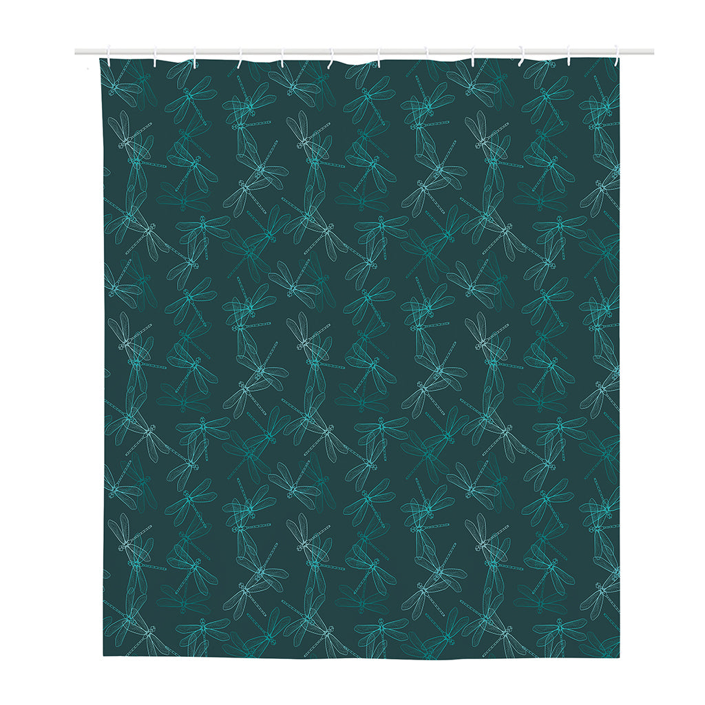Turquoise Dragonfly Pattern Print Polyester Shower Curtain