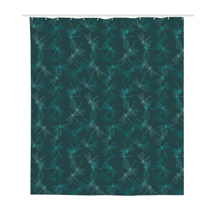 Turquoise Dragonfly Pattern Print Polyester Shower Curtain