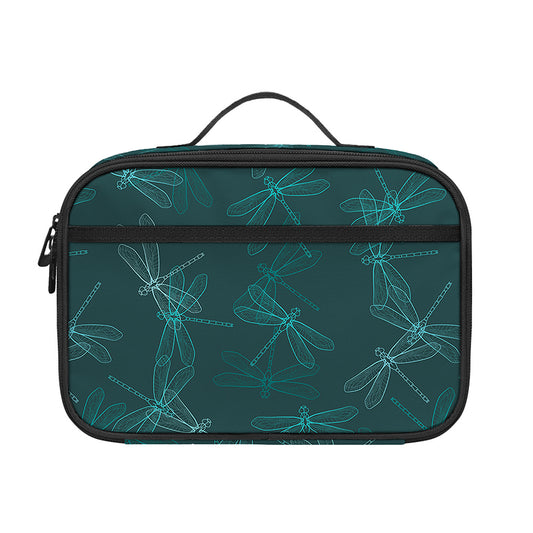 Turquoise Dragonfly Pattern Print Portable Lunch Bag