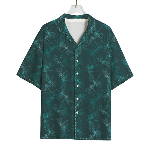 Turquoise Dragonfly Pattern Print Rayon Hawaiian Shirt