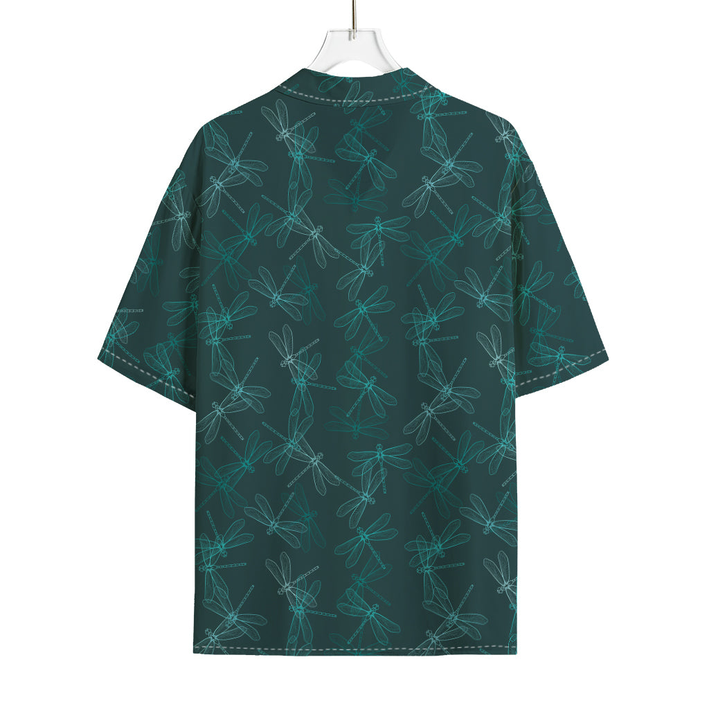 Turquoise Dragonfly Pattern Print Rayon Hawaiian Shirt