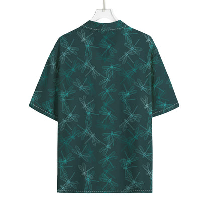 Turquoise Dragonfly Pattern Print Rayon Hawaiian Shirt